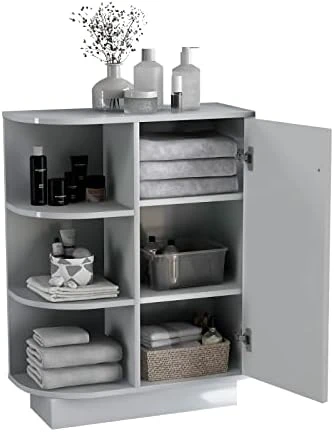 ELESS HOME Bathroom Storage Cabinet, Bathroom Floor Cabinet, Bathroom Cabinets Freestanding With 1 Door And 3 Open Shelves For Living Room Bathroom Home Office - Image 7