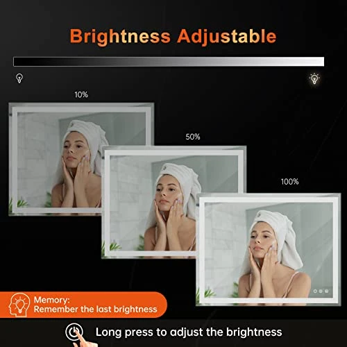 BesMirror 40’’x24’’ Bathroom Mirror With Lights, Anti-Fog Wall Mounted LED Vanity Mirror With 3 Color, Shatter-Proof, Stepless Dimmable, Frameless, Smart Touch Button, Horizontal/Vertical - Image 3