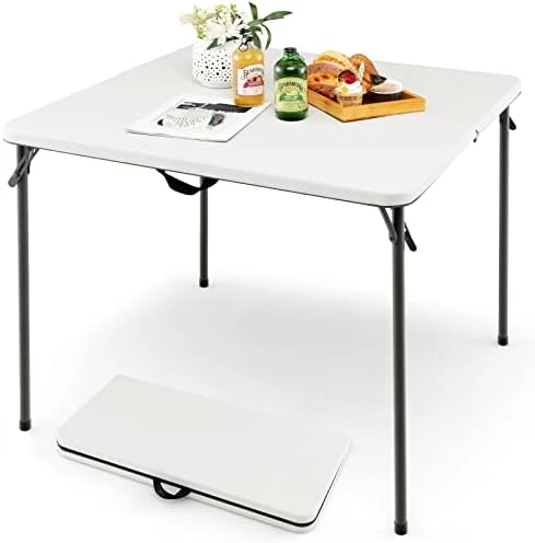Goplus 34" Square Folding Card Table, Foldable Plastic Folding Tables, Portable Fold Up Table W/Handle, White Indoor Outdoor Utility Bi-Folding Commercial Table For Picnic, Party, Dining, Camping, BBQ - Image 7