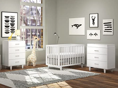 Child Craft Tremont 3 Piece Baby Nursery Set With 4 In 1 Convertible Crib, Changing Table Dresser And Chest (Matte White)