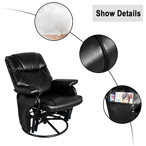 AODAILIHB Glider Chairs Rocking Chair With Ottoman 360° Swivel Chair PU Leather Upholstered Armchair Lounge Chair Sliding Chair Set (Black) - Image 6