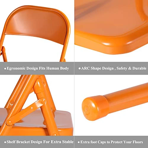 VECELO Metal Frame Steel Folding Mounted Chairs With Triple Braced & Double Hinged Back For Home Office,350-Pound Capacity,Orange, Pack Of 4 - Image 3
