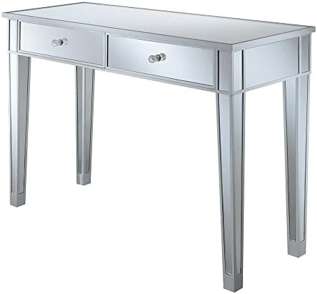Convenience Concepts Gold Coast Mirrored Desk, Silver/Mirror & Concepts Gold Coast Mirrored End Table With Drawer, Silver/Mirror - Image 14