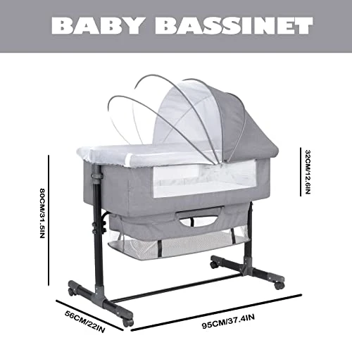 RICUTON Bedside Bassinet For Baby, Bedside Sleeper With Storage Basket, Adjustable Height Portable Crib For Infant/Newborn With Mosquito Nets, Easy Assemble - Image 5
