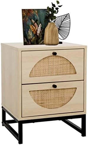 AWQM Rattan Nightstand Set Of 2,Farmhouse End Table Set Of 2,Wood Sofa Side Table,Accent Table With Storage, Bedside Table Accent Storage Cabinet For Bedroom Living Room,Metal Legs,Beige - Image 7