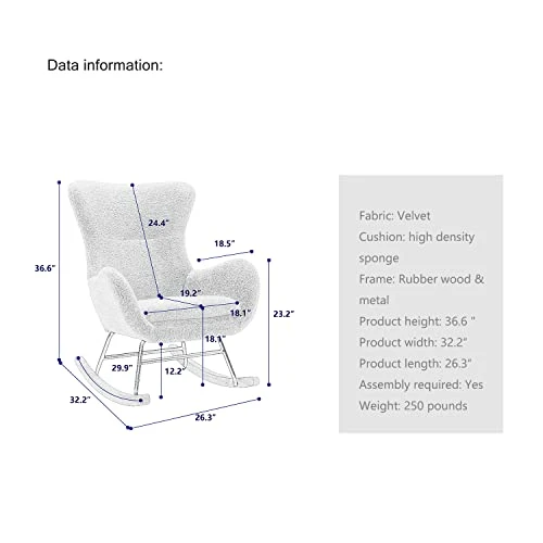 Kiztir Velvet Rocking Chair Nursery, Modern Rocking Chair With High Backrest, Comfy Accent Glider Chair For Nursery, Living Room, Bedroom (Navy) - Image 2