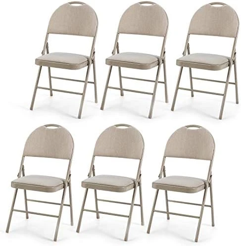 Giantex 6-Pack Folding Chair With Handle Hole, Upholstered Padded Seat And Back With Metal Frame For Home Office Party Use, Grey - Image 5
