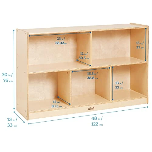 ECR4Kids 5-Compartment Mobile Storage Cabinet, 30in, Classroom Furniture, Natural & ELR-0451 2 Shelf Storage Birch Cabinet With Open Back, Natural - Image 3