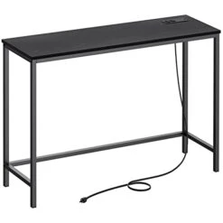 Lifewit Console Entryway Table With 2 Power Outlets And 2 USB Ports,Industrial Narrow Sofa Table For Hallway, Living Room,Bedroom,Kitchen, Metal Frame (Black, 39.4" L X 11.8" W X 28.3" H)