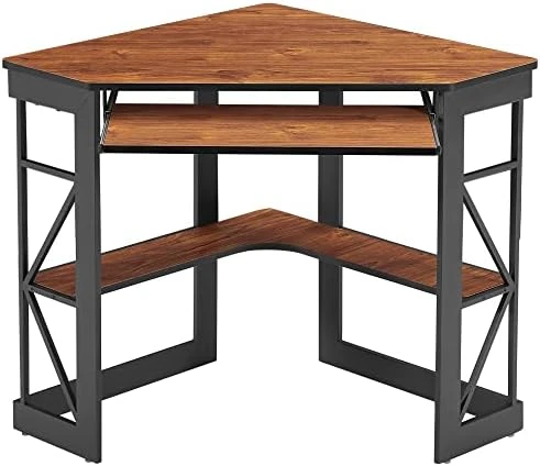 VECELO Corner Computer Desk 41 X 30 Inches, Antique Brown & Modern Versatile Nightstands X-Design Side End Table Night Stand Storage Shelf With Bin Drawer For Living Room Bedroom, Set Of 2 (Brown) - Image 7