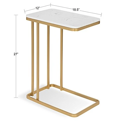 Kate And Laurel Credele Modern-Glam Sofa Side C-Table With Gold Metal Base And Man-Made Marble Top - Image 2