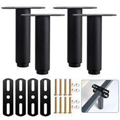 KRIZJUES Bed Support Legs, Metal Bed Legs Replacement, Adjustable Legs For Bed Heavy Duty Bed Center Frame Slat Support Leg For Cabinet Sofa Bed Frame Replacement Parts (4pcs Black)