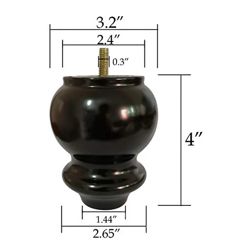 Hyever 4 Inch Solid Wood Sofa Legs Replacement Black Bun Feet For Sofa Couch Chair Table Desk Closet Cabinet Set Of 4 - Image 2
