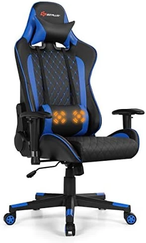 Goplus Massage Gaming Chair, Reclining Backrest Handrails And Seat Height Adjustment Racing Computer Office Chair, Ergonomic High Back Embroidered PU Swivel Game Chair With Headrest And Lumbar Cushion - Image 6