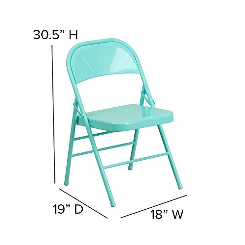 Flash Furniture 4 Pack HERCULES COLORBURST Series Tantalizing Teal Triple Braced & Double Hinged Metal Folding Chair - Image 3