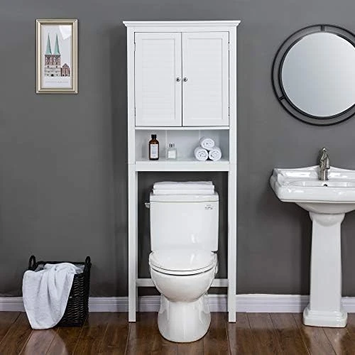Glitzhome 65.5" H Over-The-Toilet Space Saver Storage Bathroom Cabinet With 1 Adjustable Shelf And 2-Door, White - Image 8