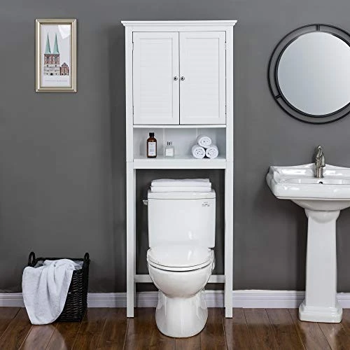 Glitzhome 65.5" H Over-The-Toilet Space Saver Storage Bathroom Cabinet With 1 Adjustable Shelf And 2-Door, White