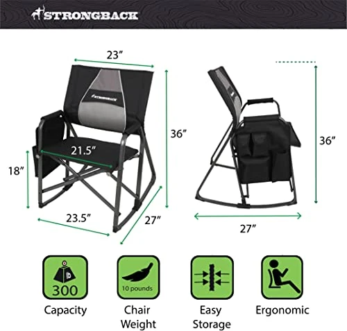 STRONGBACK Director With Innovative Lumbar Back Support Heavy Duty Camping Chair With Side Table - Image 3