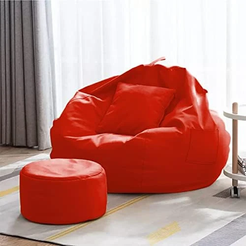 Kushuvi 4XL Bean Bag Cover With Footrest With Cushion Without Beans Only Cover ( Faux Leather ) ( Yellow - 4XL ) - Image 9