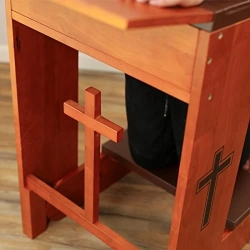 Shyneer Prayer Bench Stool Table, Wooden Church Prayer Chair Padded Kneeler Shelf Folding Chair For Kneeling At Home - Image 3