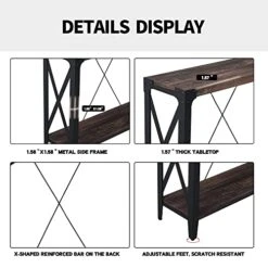 OKD Console Table, 46 Inch Industrial Narrow Entryway Table, Entrance Table Sofa Table With 2 Tier Storage Shelf For Hallway, Living Room, Foyer, Corridor, Office, Dark Rustic Oak