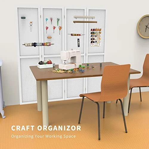 DURASPACE 4 Panel Room Divider 5.6 FT Pegboard Display Folding Wood Privacy Screen Pegboard Stand Organizer For Jewelry, Craft, Cloth, Art Display (White) - Image 2