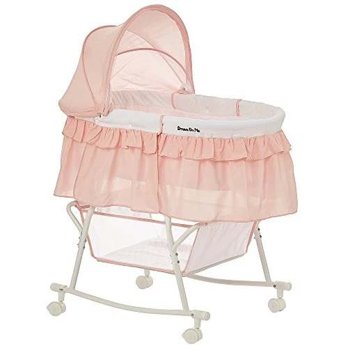 Dream On Me Lacy Portable 2-in-1 Bassinet & Cradle In Pink And White, Lightweight Baby Bassinet With Storage Basket, Adjustable And Removable Canopy - Image 8