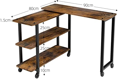 IDEALHOUSE 360° Rotatable Sofa Side Table Mobile End Table With 2-Tier Storage Shelves, Movable Laptop Table With Sturdy Metal Frame /6 Universal Casters, Couch Snack Table For Home (Rustic Brown) - Image 2