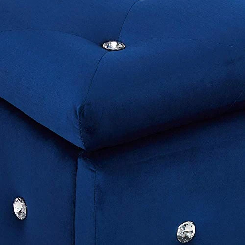 Kings Brand Furniture Blue Velvet Tufted Design Upholstered Storage Bench Ottoman - Image 4