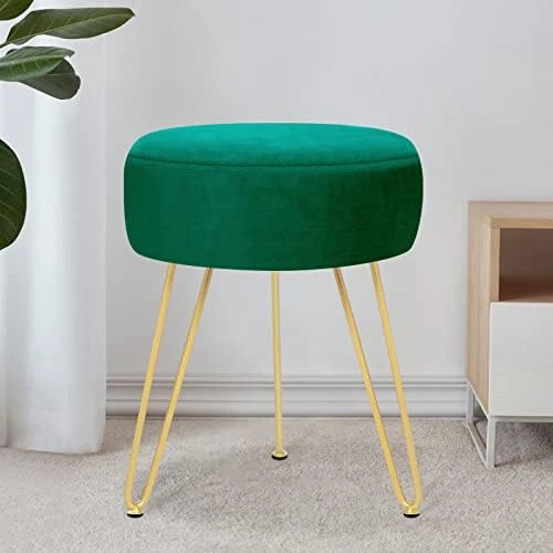 YOONIC Velvet Soft Modern Vanity Stool -Round Footrest Stool Ottoman Side Table Seat Dressing With Golden Metal Leg And Sponge Filling,Upholstered Foot Rest, For Living Room And Bedroom Pink - Image 10