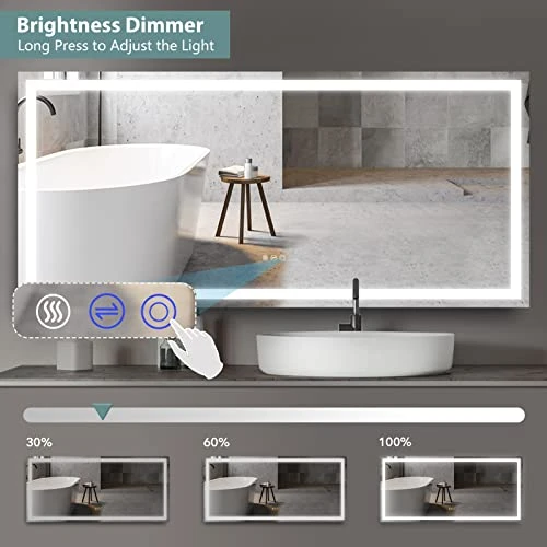 COZZIE Bathroom Vanity Mirror,60x28 Inch Lighted Vanity Mirror,3-Color 3000-6000k Dimmable Anti-Fog CRI 90+ Bathroom Mirrors For Wall(White/Natural/Warm Lights) - Image 3