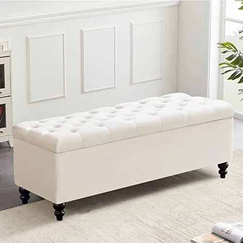 Storage Ottoman 50.2 Inches Upholstered Fabric Storage Ottoman Bench,Button Tufted Ottoman With Storage For Living Room (Navy Blue) - Image 9