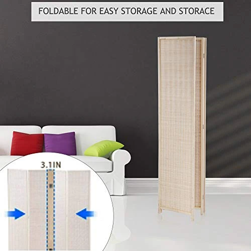 Room Divider Privacy Screen Folding 4 Panel 72 Inches High Portable Room Seperating Divider, Handwork Bamboo Mesh Woven Design Room Divider Wall, Room Partitions And Dividers Freestanding, Natural - Image 5