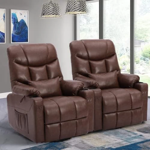 OBBOLLY Manual Swivel Glider Rocker Recliner Chair-Nursery Rocking Recliner Chair,Wingback Design 360° Swivel Chair With Lumbar Pillow, Cup Holders, Side Pockets For Living Room (PU Brown, Single) - Image 5
