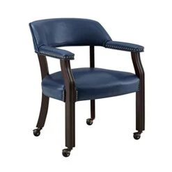 BOWERY HILL Captain's Poker Game Arm Chair With Casters In Navy Vinyl