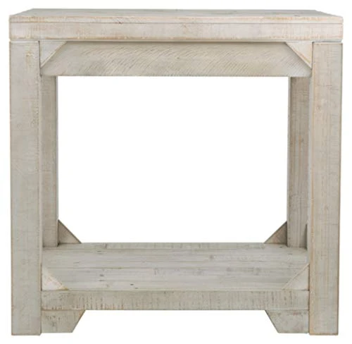 Signature Design By Ashley Fregine Farmhouse Square End Table With Floor Shelf, Weathered White Finish - Image 2