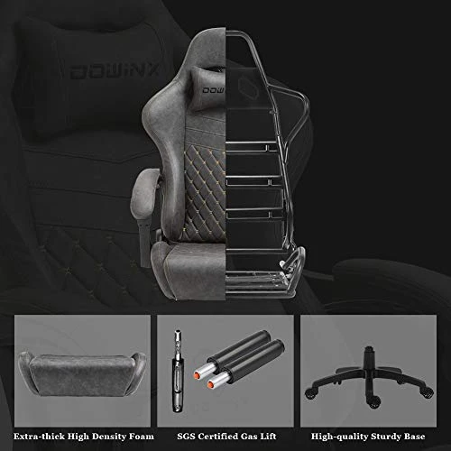 Dowinx Gaming Chair Office Chair PC Chair With Massage Lumbar Support, Vintage Style PU Leather High Back Adjustable Swivel Task Chair With Footrest (Light Grey) - Image 4