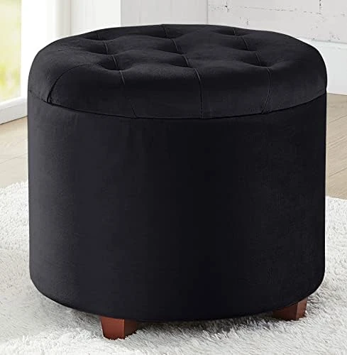 Ornavo Home Donovan Tufted Round Storage Ottoman With Removable Lid For Living Room And Bedroom - Cream Velvet - Image 9