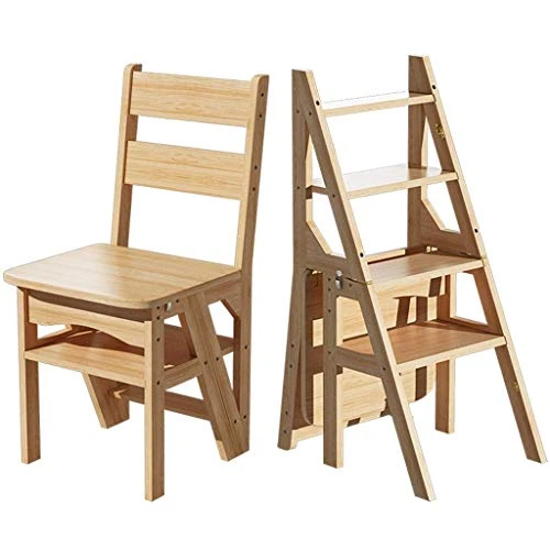 DINGZZ Step Stool- Folding Wooden Step Stool Portable Ladder Chair Seat Versatile Multifunctional Multipurpose Solid Wood