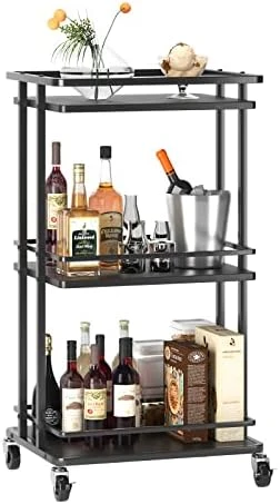 OKZEST 3 Tier Bar Cart For Home, Rolling Mini Liquor Bar For Wine Beverage Dinner Party, Utility Kitchen Storage Island Serving Cart On Wheels, Coffee Bar Cabinet For Kitchen Dining Living Room, Brown - Image 4