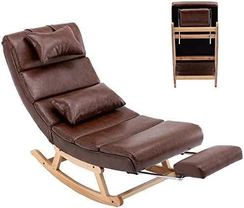 UFINEGO Rocking Chair Nursery Glider Chair For Nursery Comfy Chair 51.37 INCH Comfortable Living Room Chair With Lumbar Support Footrest Glider Chair For Nursery, Coffee - Image 8