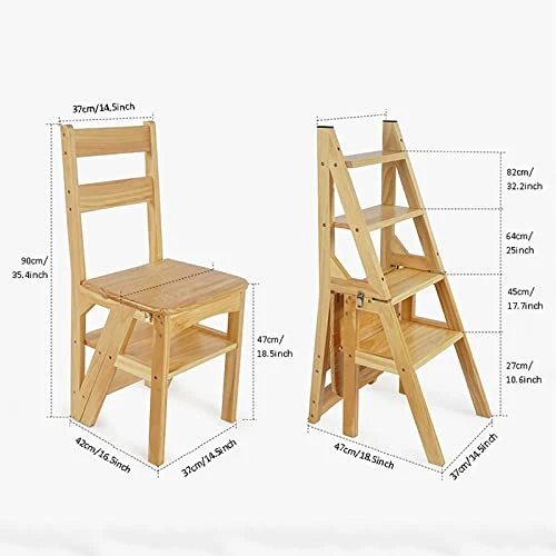 Wooden Folding Library Ladder Chair,Step Ladders,Foldable Chair Counter Chair Step Stool For Adults,Retro Step Stool Chair For Kitchen,2 In 1 Ladder Chair Storage Shelf For Indoor Outoor - Image 5
