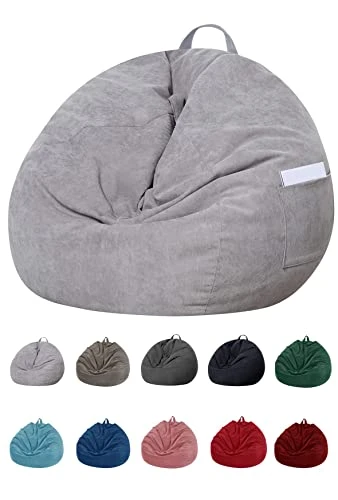 SANMADROLA Stuffed Animal Storage Bean Bag Chair Cover (No Filler) For Kids And Adults.Soft Premium Corduroy Stuffable Beanbag For Organizing Children Plush Toys Or Memory Foam Extra Large 300L (Grey)