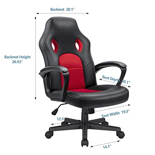 KaiMeng Office High Back Leather Computer Ergonomic Height Adjustable Racing Game Desk Executive Conference Task Chair, 19.5" X 20.1" X 44.2", Red - Image 2