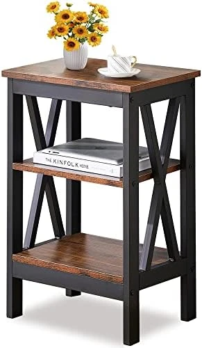 VECELO Modern Versatile Nightstands X-Design Side End Table Night Stand Storage Shelf With Bin Drawer For Living Room Bedroom, Antique Brown - Image 7