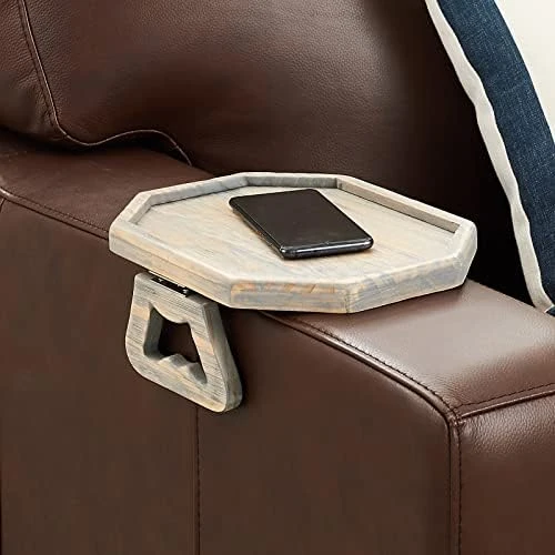 Armrest Clip Tray, Sofa Tray Table, Couch Arm Table, Wooden Sofa Armrest Table For Remote, Phone, Drinkings And Snacks Rustic Mocha - Image 6