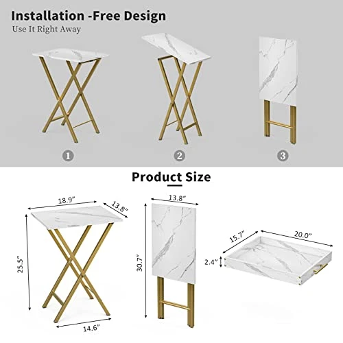 HMFOR Folding TV Tray Tables, Set Of 2 Side Table For Small Place, Snack Eating Tables At Couch, Folding Tables With Removable Serving Tray, Portable End Table Easy Assembly - Image 3