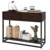 Console Table With Drawers And Storage Shelf, Narrow Long Sofa Entryway Table For Living Room, Entryway, Hallway, Foyer,Cherry
