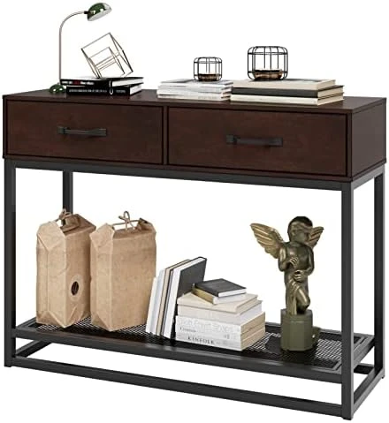 Console Table With Drawers And Storage Shelf, Narrow Long Sofa Entryway Table For Living Room, Entryway, Hallway, Foyer,Cherry - Image 6