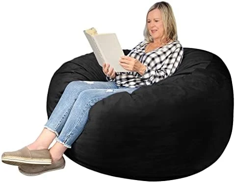 EDUJIN 4 Ft Bean Bag Chairs For Adults With Filling: 4' Large Memory Foam Filled Bean Bag Chairs For Teens,Ultra Soft Dutch Velvet Cover,Round Fluffy Lazy Sofa For Living Room - 4 Foot,Dark Gray - Image 10